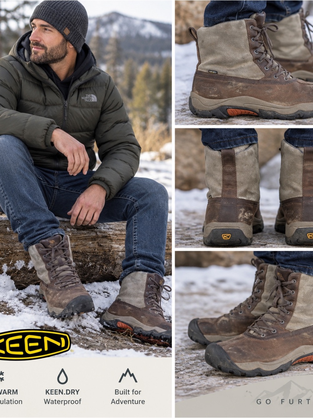 KEEN Men’s Size 12 KEEN.WARM 200g Insulated Waterproof Winter Hiking Boots Brown